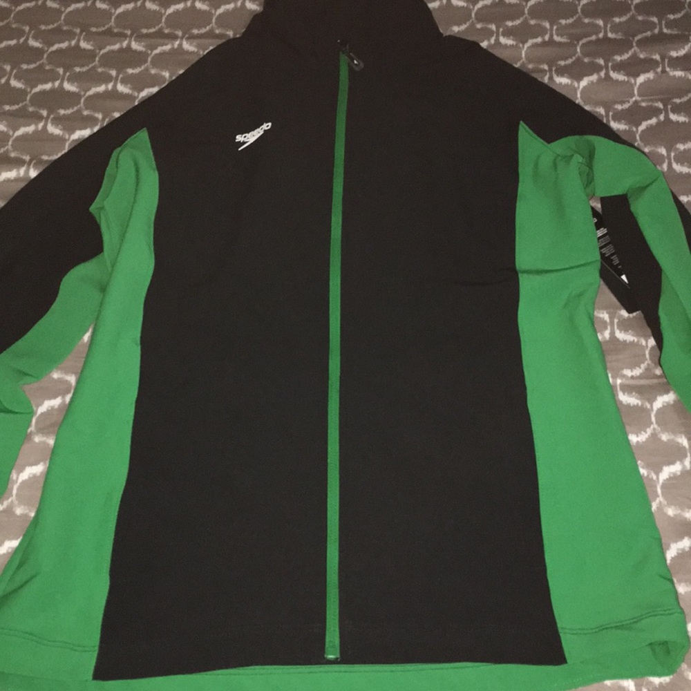 Green and black speedo jacket